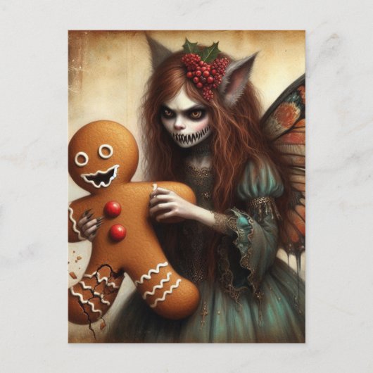 Carte Postale Fée Vampire De Noël Avec Du pain D'épices (Devant)