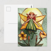 Carte Postale Fée verte de printemps (Devant / Derrière)