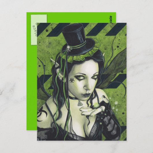 Carte Postale Fée verte gothique toxique (Devant / Derrière)