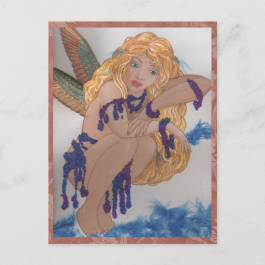 Carte Postale féerie à plumes avec perles (Devant)