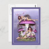 Carte postale féerique - fées sur champignon (Devant / Derrière)