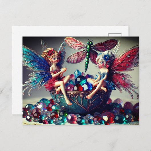 Carte Postale Fées assises (Devant / Derrière)