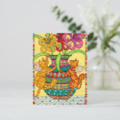 Carte Postale Fées de chats avec Vase ornée de lys (Debout devant)