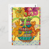 Carte Postale Fées de chats avec Vase ornée de lys (Devant / Derrière)