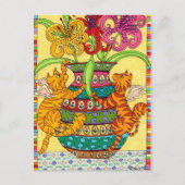 Carte Postale Fées de chats avec Vase ornée de lys (Devant)