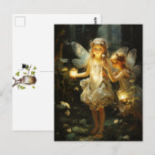 Carte Postale Fées de la forêt illuminant des lanternes (Devant / Derrière)