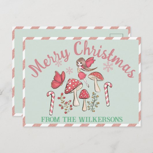 Carte Postale Fées et champignons de Noël mignons (Devant / Derrière)