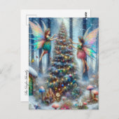 Carte Postale Fées magiques et elfes Arbre de Noël (Devant / Derrière)