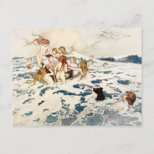 Carte Postale Fées transportant bébé dans le berceau