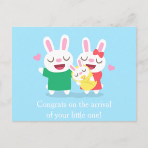 Carte Postale Félicitations à la famille de lapins mignons nouve