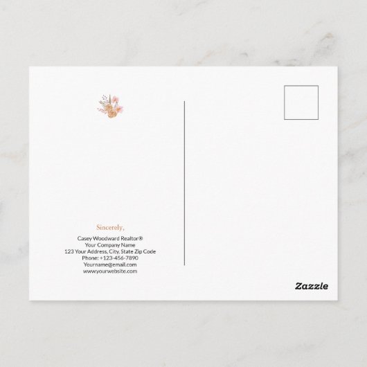 Carte Postale Félicitations à l'agent immobilier Fleurs Personna (Dos)