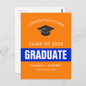 Carte Postale Félicitations à Orange and Blue Graduation (Devant / Derrière)