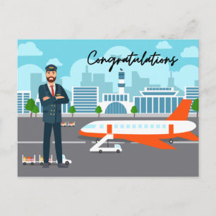 Carte Postale Félicitations au pilote avec arrière-plan aéroport