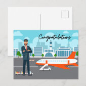 Carte Postale Félicitations au pilote avec fond d'aéroport (Devant / Derrière)