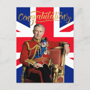 Carte Postale Félicitations au roi Charles III avec drapeau brit
