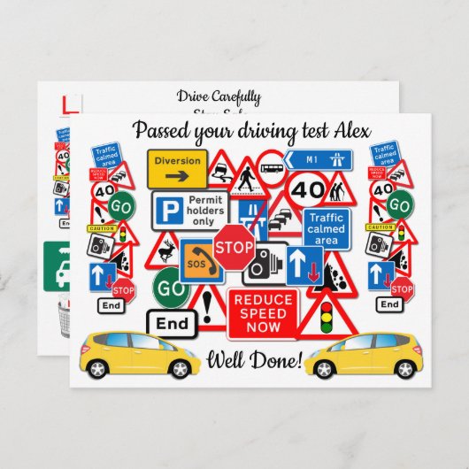 Carte Postale Félicitations au test de conduite ! (Devant / Derrière)