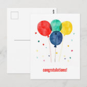 Carte Postale Félicitations avec Ballons et Confettis (Devant / Derrière)