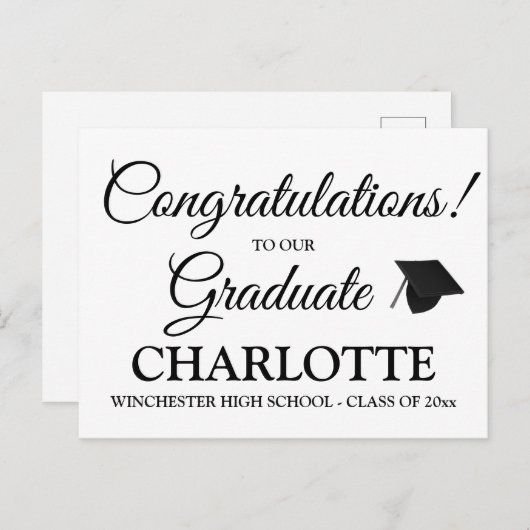 Carte Postale Félicitations baccalauréat coutume texte de script (Devant / Derrière)