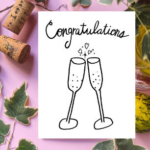 Carte Postale Félicitations Champagne Cheers Sketch Doodle