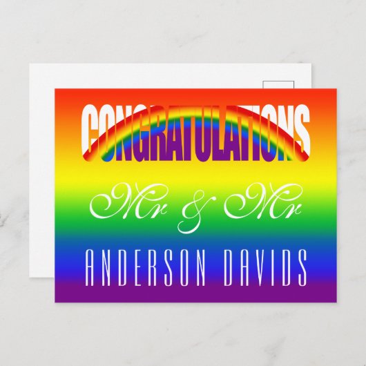 Carte Postale Félicitations Couple Gay Drapeau Arc-en-ciel Clair (Devant / Derrière)