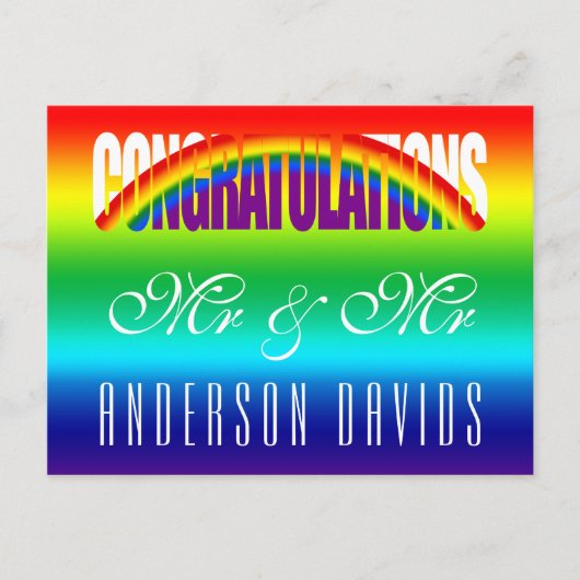 Carte Postale Félicitations Couple Gay Drapeau Arc-en-ciel Lumin (Devant)