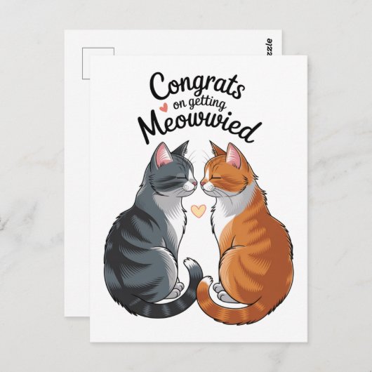 Carte Postale Félicitations de mariage pour amoureux de chats mi (Devant / Derrière)