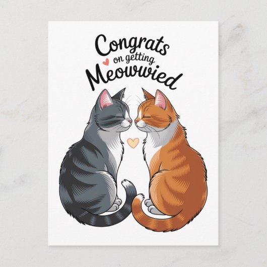Carte Postale Félicitations de mariage pour amoureux de chats mi (Devant)