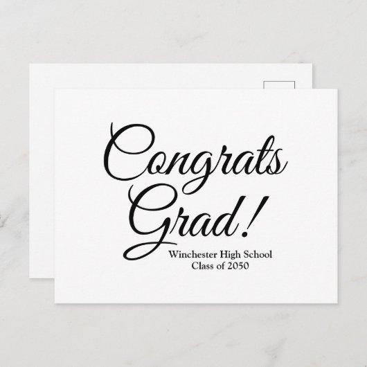 Carte Postale Félicitations diplômé blanc noir personnalisé écol (Devant / Derrière)