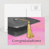 Carte Postale Félicitations Diplômé Noir et Rose (Devant / Derrière)