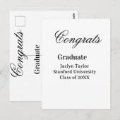 Carte Postale Félicitations diplôme nom université nom promotion (Devant / Derrière)