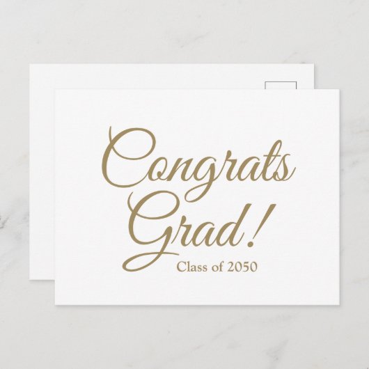 Carte Postale Félicitations écriture d'or blanc gris année de cl (Devant / Derrière)