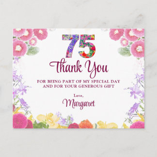 Carte Postale Félicitations Fleuris pour un 75e Anniversaire Élé