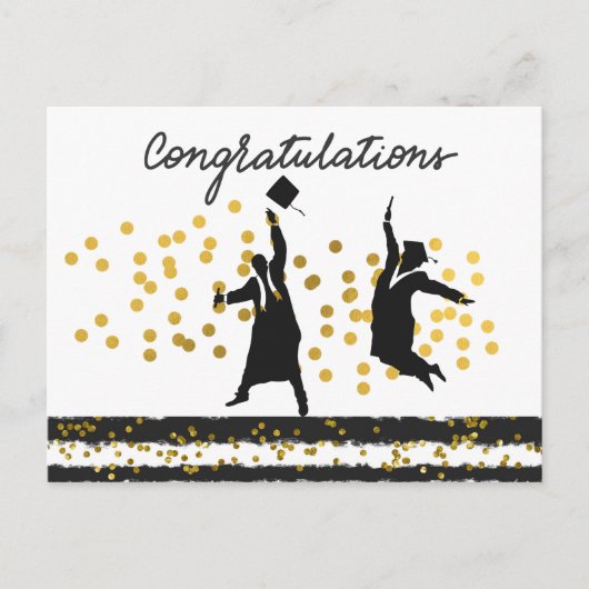 Carte Postale Félicitations Graduation Confetti or noir (Devant)
