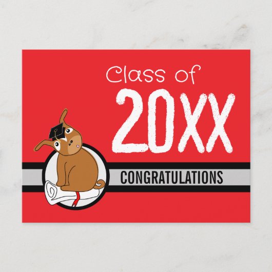 Carte Postale Félicitations Graduation Puppy Red Postcard (Devant)