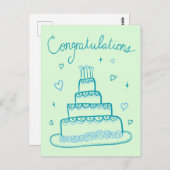 Carte Postale Félicitations Mariage Dessin Fiançailles Doodle (Devant / Derrière)