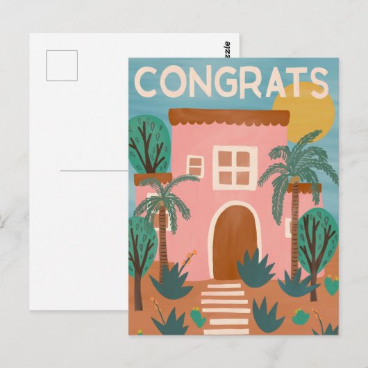 Carte Postale Félicitations Nouvelle Maison Adobe House Cactus P (Devant / Derrière)