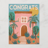 Carte Postale Félicitations Nouvelle Maison Adobe Maison Cactus  (Devant)