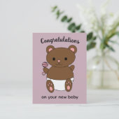 Carte Postale Félicitations Nouvelle Ourse Rose Bébé Fille (Debout devant)