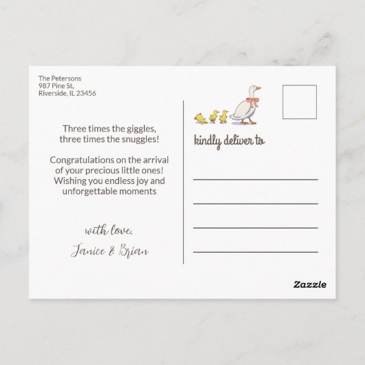 Carte Postale Félicitations pour le nouveau bébé Canard Jaune Mi (Dos)