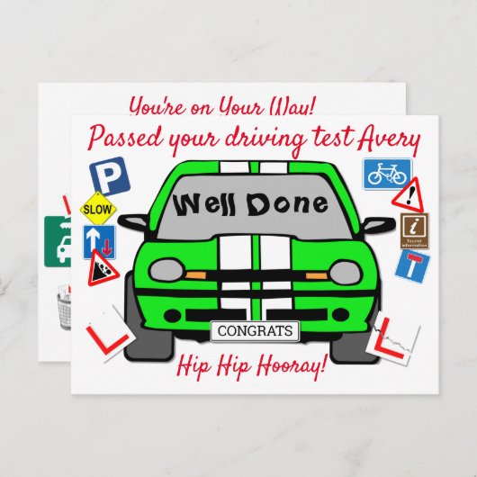 Carte Postale Félicitations pour le test de conduite (Devant / Derrière)