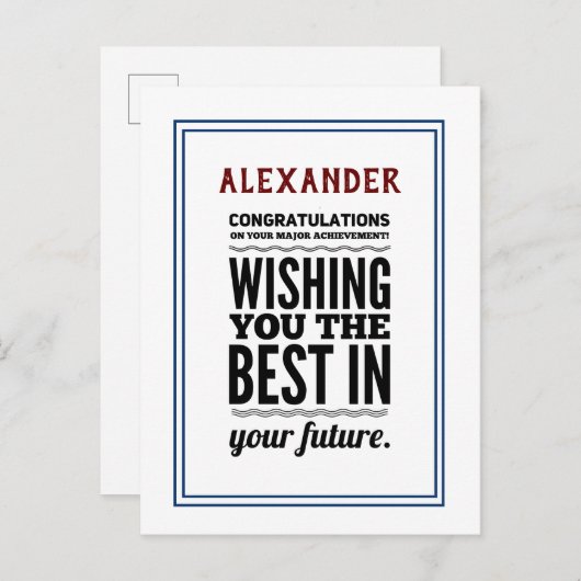 Carte Postale Félicitations Pour Les Réalisations (Devant / Derrière)