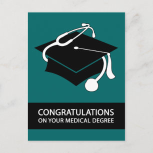 Carte Postale félicitations pour votre diplôme médical : turquoi