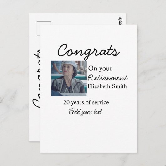 Carte Postale Félicitations pour votre retraite ajouter le nom d (Devant / Derrière)