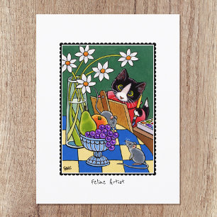 Carte Postale Feline Artiste amusant Peinture de chat personnali