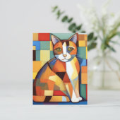 Carte Postale Feline Cubiste Calico Peinture de chat (Debout devant)