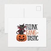 Carte Postale Feline Fang-tastic Halloween Conception de chat Va (Devant / Derrière)