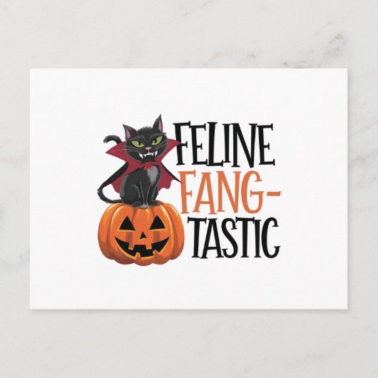 Carte Postale Feline Fang-tastic Halloween Conception de chat Va (Devant)