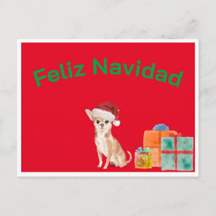 Carte Postale Feliz Navidad Chihuahua rouge Noël