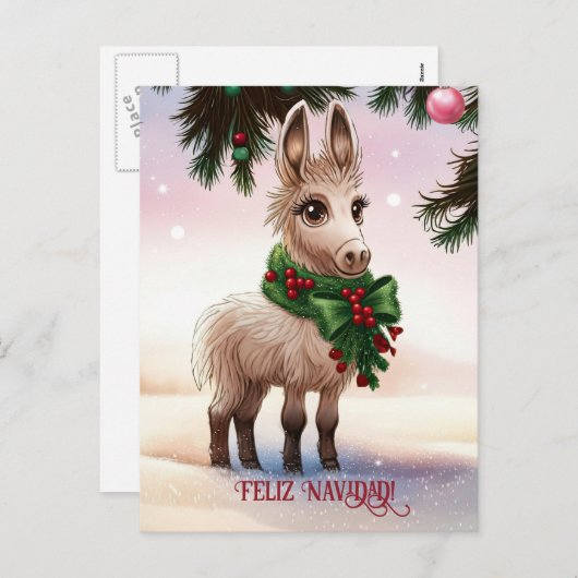 Carte postale Feliz Navidad Donkey Christmas (Devant / Derrière)