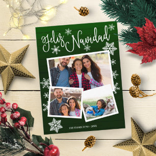 Carte Postale Feliz Navidad Flocon de neige Rustique 3 Photos No